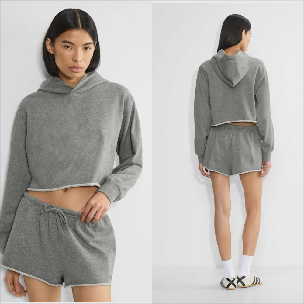 Aritzia Sweatfleece Perfect Raw Hem Hoodie Size Medium NWT Heather Dark Grey